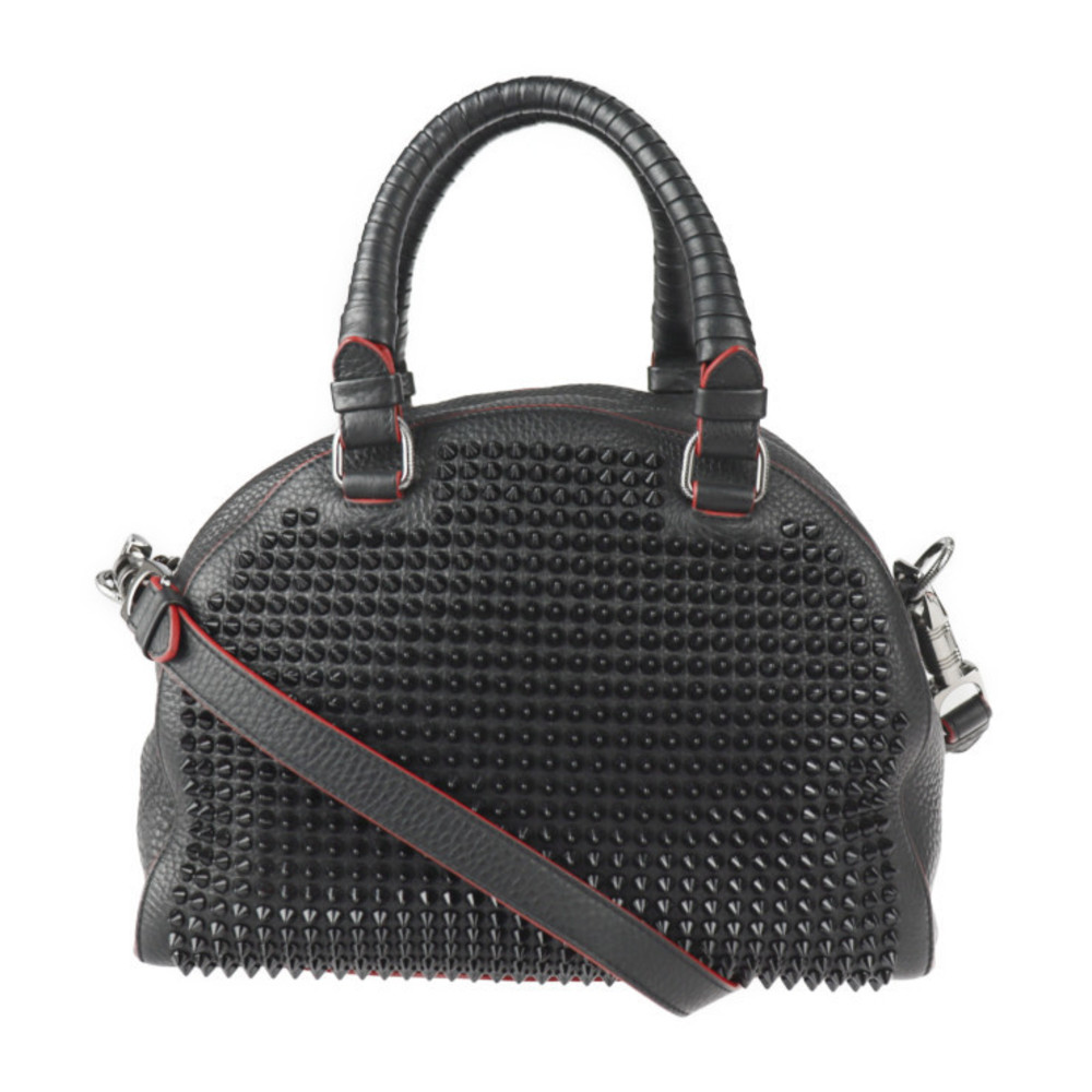 Christian Louboutin Small Studs Mini Boston Handbag Leather Black Red